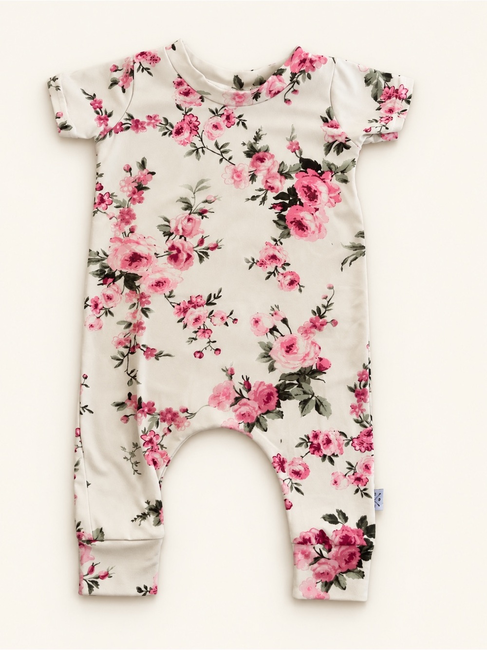 Cream Baby One-Piece Bodysuit with Pink Floral Print